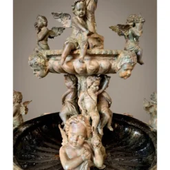 Casa Padrino Luxus Barock Bronze Springbrunnen Engel Beige Ø 145 x H. 250 cm - Prunkvoller Gartenbrunnen - Garten Deko Brunnen