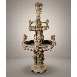 Casa Padrino Luxus Barock Bronze Springbrunnen Engel Beige Ø 145 x H. 250 cm - Prunkvoller Gartenbrunnen - Garten Deko Brunnen