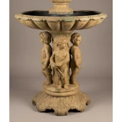 Casa Padrino Luxus Barock Bronze Springbrunnen Engel Beige Ø 145 x H. 250 cm - Prunkvoller Gartenbrunnen - Garten Deko Brunnen