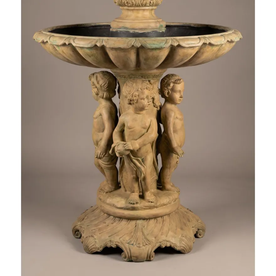 Casa Padrino Luxus Barock Bronze Springbrunnen Engel Beige Ø 145 x H. 250 cm - Prunkvoller Gartenbrunnen - Garten Deko Brunnen