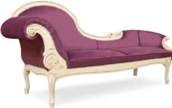 Casa Padrino Luxus Barock Chaiselongue Lila / Creme - Prunkvolle Massivholz Recamiere - Luxus Wohnzimmer Möbel im Barockstil - Barock Möbel - Edel & Prunkvoll