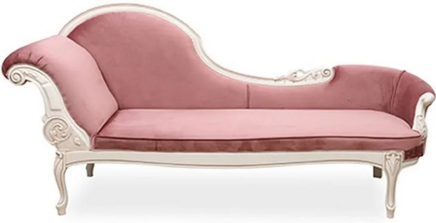Casa Padrino Luxus Barock Chaiselongue Rosa / Creme - Prunkvolle Massivholz Recamiere - Luxus Wohnzimmer Möbel im Barockstil - Barock Möbel - Edel & Prunkvoll