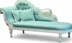 Casa Padrino Luxus Barock Chaiselongue Türkis / Elfenbein / Gold 230 cm - Made in Italy