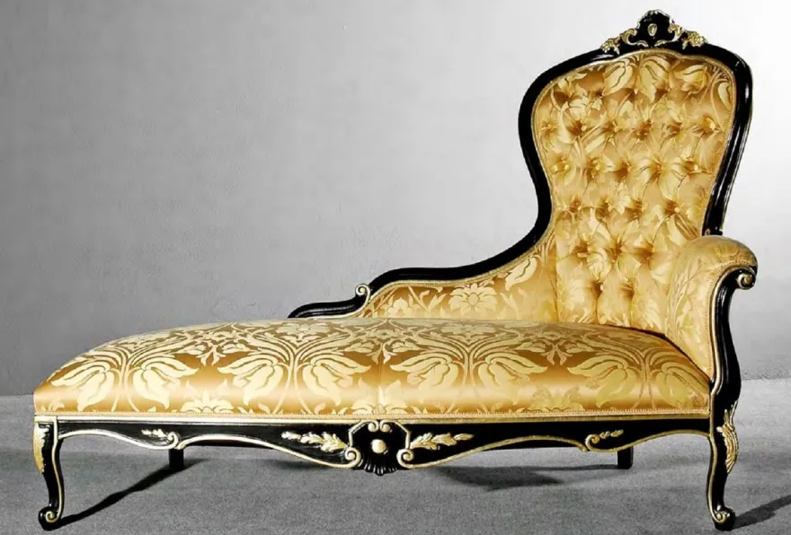 Casa Padrino Luxus Barock Chaiselongue Gold / Schwarz / Gold - Handgefertigte Massivholz Recamiere mit elegantem Muster - Barock Wohnzimmer & Hotel Möbel - Erstklassische Qualität - Made in Italy