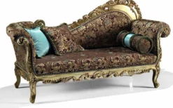 Casa Padrino Luxus Barock Chaiselongue Braun / Türkis / Gold 196 cm - Made in Italy