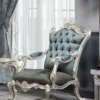 Casa Padrino Luxus Barock Chesterfield Thron Sessel Türkis / Dunkeltürkis / Gold / Silber 87 x 83 x H. 110 cm - Barockmöbel