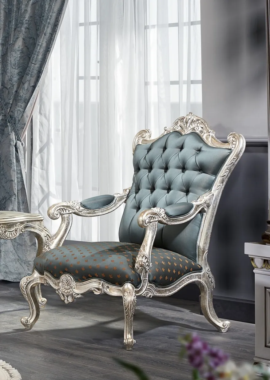 Casa Padrino Luxus Barock Chesterfield Thron Sessel Türkis / Dunkeltürkis / Gold / Silber 87 x 83 x H. 110 cm - Barockmöbel