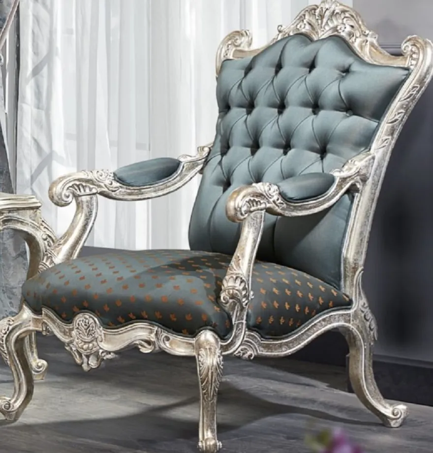 Casa Padrino Luxus Barock Chesterfield Thron Sessel Türkis / Dunkeltürkis / Gold / Silber 87 x 83 x H. 110 cm - Barockmöbel