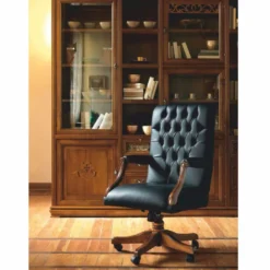Casa Padrino Luxus Barock Chesterfield Leder Schreibtischstuhl Schwarz / Braun - Made in Italy