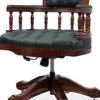 Casa Padrino Luxus Barock Chesterfield Leder Schreibtischstuhl Dunkelgrün / Dunkelbraun - Höhenverstellbarer Echtleder Bürostuhl - Büro Möbel - Edel & Prunkvoll