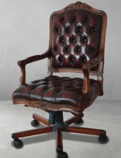 Casa Padrino Luxus Barock Chesterfield Leder Schreibtischstuhl Weinrot / Braun / Schwarz - Höhenverstellbarer Barock Bürostuhl mit hochwertigem Echtleder - Barock Büro Möbel