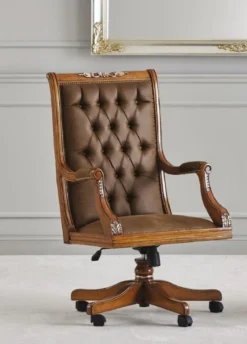 Casa Padrino Luxus Barock Chesterfield Schreibtischstuhl Braun - Höhenverstellbarer Barockstil Bürostuhl mit edlem Kunstleder - Barock Büro Möbel - Luxus Qualität - Made in Italy