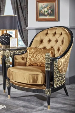 Casa Padrino Luxus Barock Chesterfield Sessel Gold / Schwarz 80 x 91 x H. 101 cm - Barock Wohnzimmermöbel