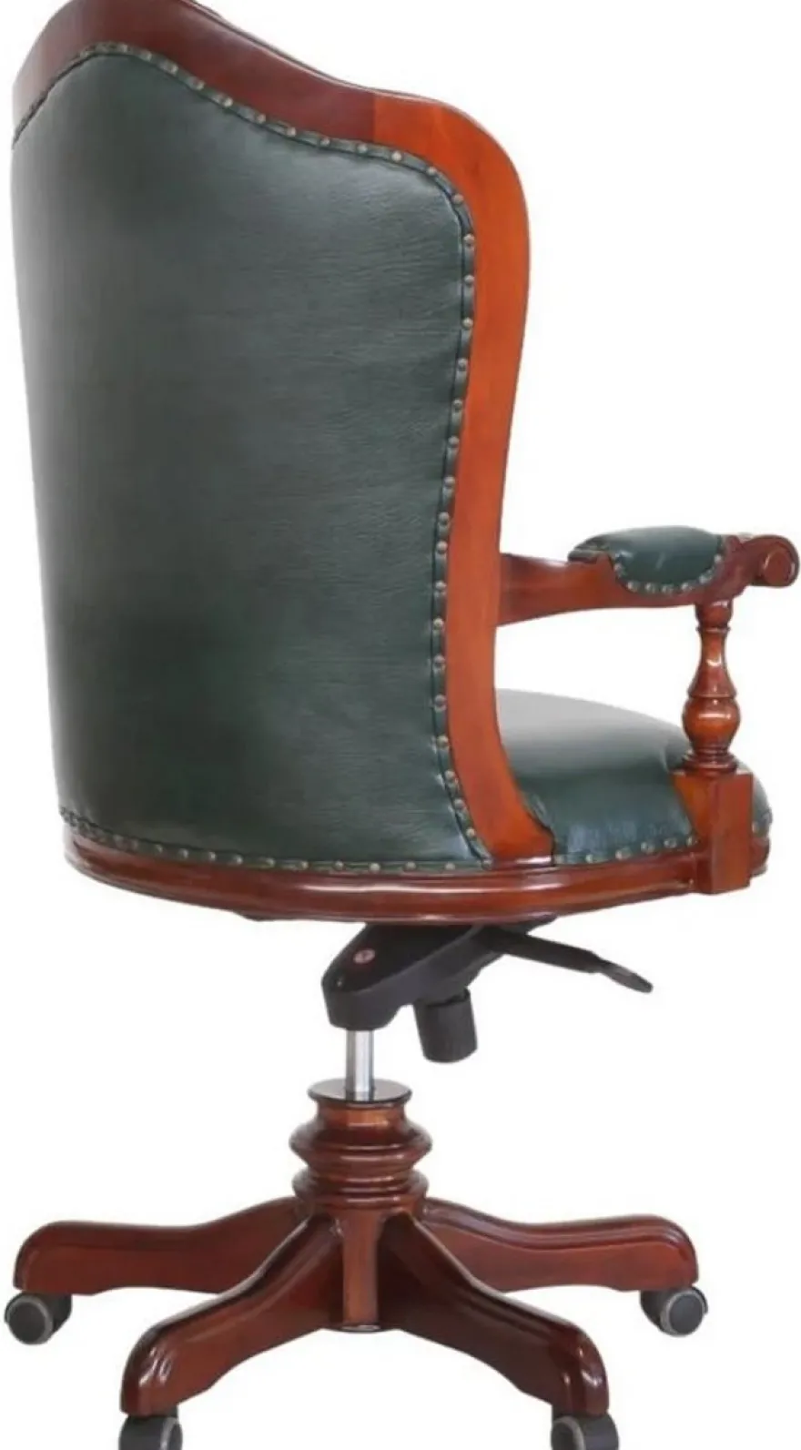 Casa Padrino Luxus Barock Chesterfield Echtleder Schreibtischstuhl Dunkelgrün / Braun H. 123 cm - Barock Büro Möbel