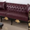 Casa Padrino Luxus Barock Chesterfield Sofa Bordeauxrot / Schwarz / Gold - Prunkvolles Wohnzimmer Sofa mit edlem Kunstleder - Barock Chesterfield Wohnzimmer Möbel