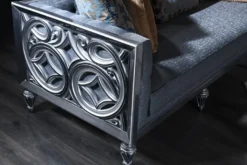 Casa Padrino Luxus Barock Chesterfield Sofa Blau / Silber 250 x 92 x H. 85 cm - Wohnzimmermöbel im Barockstil