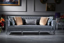 Casa Padrino Luxus Barock Chesterfield Sofa Blau / Silber 250 x 92 x H. 85 cm - Wohnzimmermöbel im Barockstil