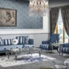 Casa Padrino Luxus Barock Chesterfield Wohnzimmer Sessel Blau / Silber gestreift 77 x 76 x H. 100 cm - Barockmöbel