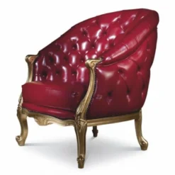 Casa Padrino Luxus Barock Chesterfield Echtleder Sessel Bordeauxrot / Gold - Made in Italy