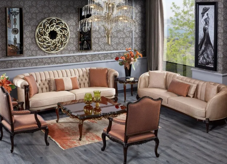 Casa Padrino Luxus Barock Chesterfield Sofa Beige / Dunkelbraun - Prunkvolles Wohnzimmer Sofa - Barockstil Wohnzimmer Möbel - Luxus Möbel im Barockstil - Barock Einrichtung - Edel & Prunkvoll