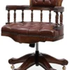 Casa Padrino Luxus Barock Chesterfield Leder Schreibtischstuhl Dunkelbraun / Dunkelbraun - Höhenverstellbarer Echtleder Bürostuhl - Büro Möbel - Edel & Prunkvoll
