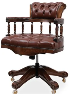 Casa Padrino Luxus Barock Chesterfield Leder Schreibtischstuhl Dunkelbraun / Dunkelbraun - Höhenverstellbarer Echtleder Bürostuhl - Büro Möbel - Edel & Prunkvoll