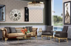 Casa Padrino Luxus Barock Chesterfield Sofa Gold / Dunkelbraun - Prunkvolles Wohnzimmer Sofa - Barockstil Wohnzimmer Möbel - Luxus Möbel im Barockstil - Barock Einrichtung - Edel & Prunkvoll