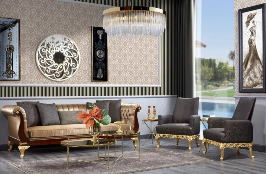 Casa Padrino Luxus Barock Chesterfield Sofa Gold / Dunkelbraun - Prunkvolles Wohnzimmer Sofa - Barockstil Wohnzimmer Möbel - Luxus Möbel im Barockstil - Barock Einrichtung - Edel & Prunkvoll