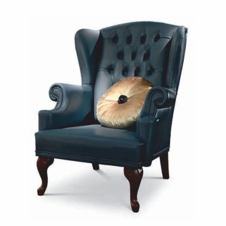 Casa Padrino Luxus Barock Chesterfield Echtleder Ohrensessel Blau / Dunkelbraun - Made in Italy