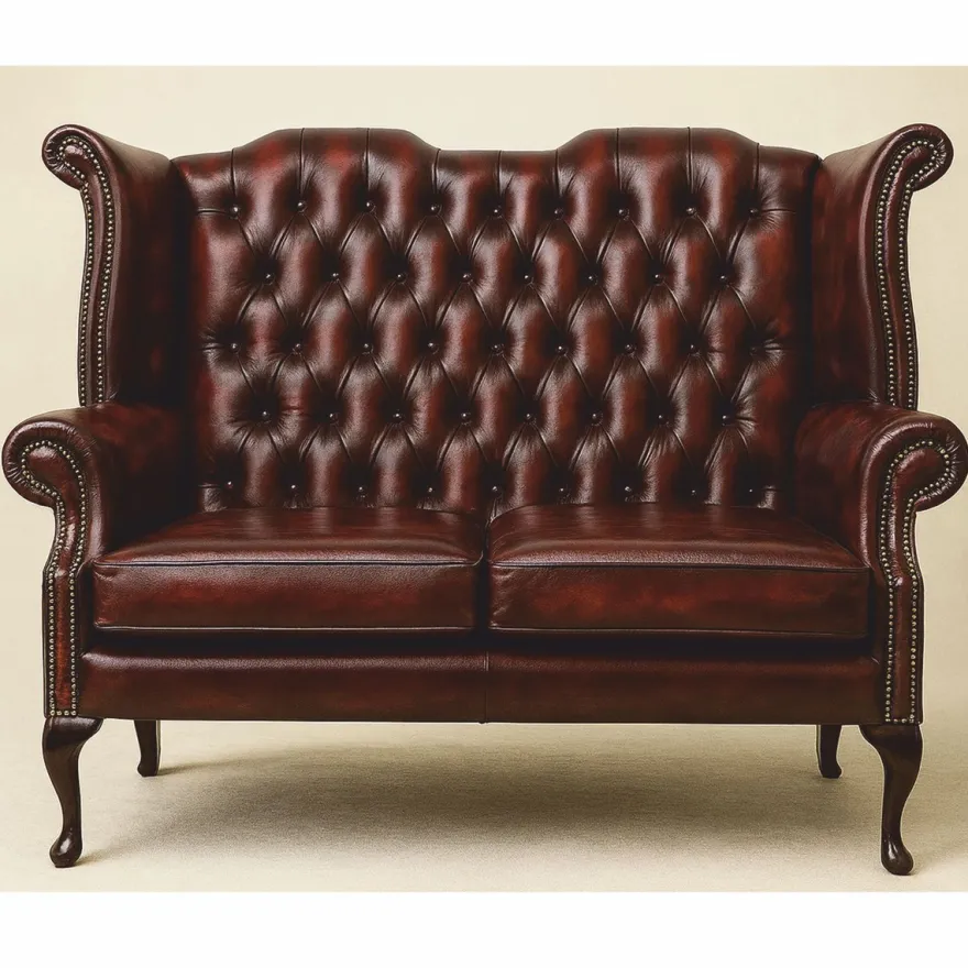Casa Padrino Luxus Barock Chesterfield Leder Sofa Dunkelrot / Dunkelbraun 142,5 cm - Barock Möbel