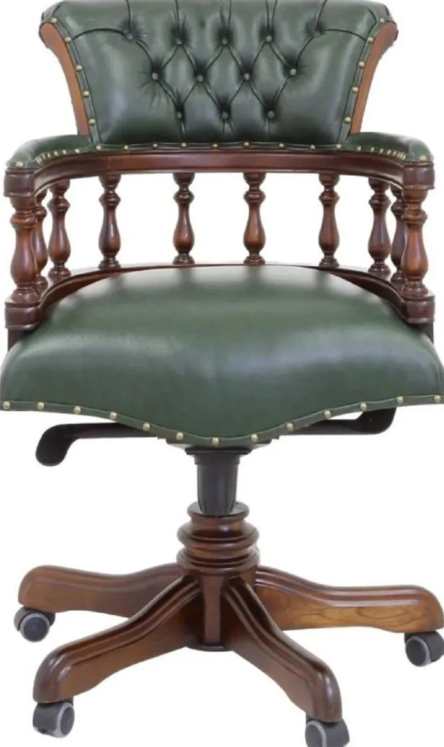 Casa Padrino Luxus Barock Chesterfield Echtleder Schreibtischstuhl Grün / Braun H. 107 cm - Barock Büro Möbel