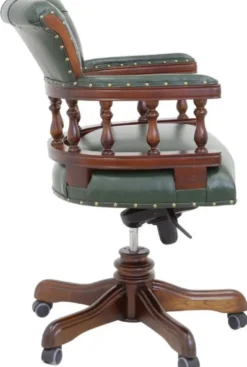 Casa Padrino Luxus Barock Chesterfield Echtleder Schreibtischstuhl Grün / Braun H. 107 cm - Barock Büro Möbel