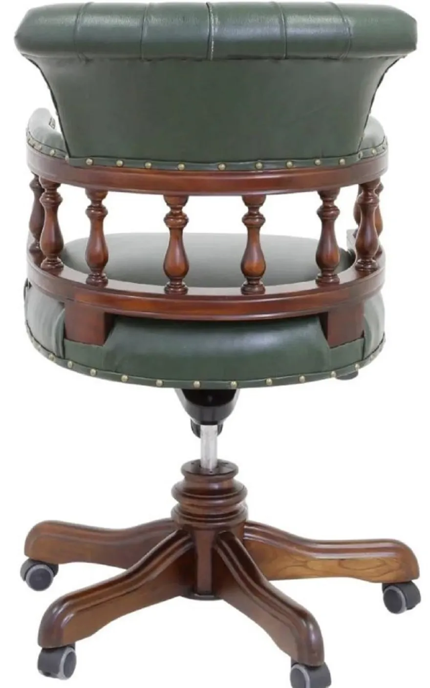Casa Padrino Luxus Barock Chesterfield Echtleder Schreibtischstuhl Grün / Braun H. 107 cm - Barock Büro Möbel