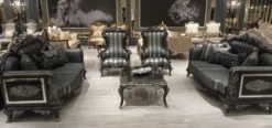 Casa Padrino Luxus Barock Couchtisch Schwarz / Silber - Handgefertigter Massivholz Wohnzimmertisch im Barockstil - Prunkvolle Barock Wohnzimmer Möbel