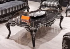 Casa Padrino Luxus Barock Couchtisch Schwarz / Silber - Handgefertigter Massivholz Wohnzimmertisch im Barockstil - Prunkvolle Barock Wohnzimmer Möbel