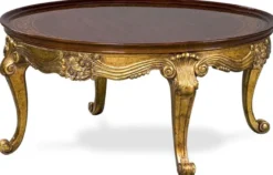 Casa Padrino Luxus Barock Couchtisch Braun / Antik Gold - Runder Massivholz Tisch im Barockstil - Handgefertigte Barock Wohnzimmer Möbel - Edel & Prunkvoll