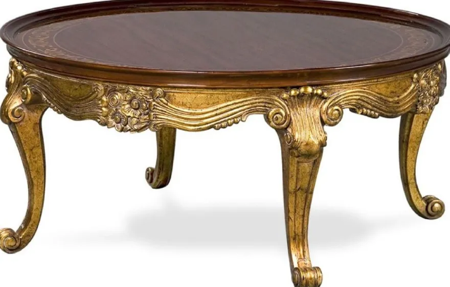 Casa Padrino Luxus Barock Couchtisch Braun / Antik Gold - Runder Massivholz Tisch im Barockstil - Handgefertigte Barock Wohnzimmer Möbel - Edel & Prunkvoll
