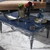 Casa Padrino Luxus Barock Couchtisch Blau / Silber 143 x 94 x H. 44 cm - Wohnzimmertisch im Barockstil