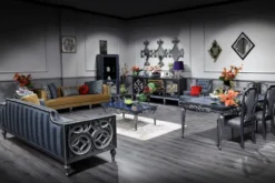 Casa Padrino Luxus Barock Couchtisch Blau / Silber 143 x 94 x H. 44 cm - Wohnzimmertisch im Barockstil