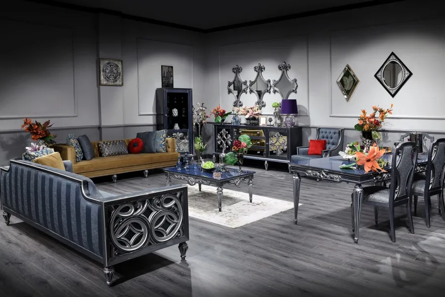 Casa Padrino Luxus Barock Couchtisch Blau / Silber 143 x 94 x H. 44 cm - Wohnzimmertisch im Barockstil