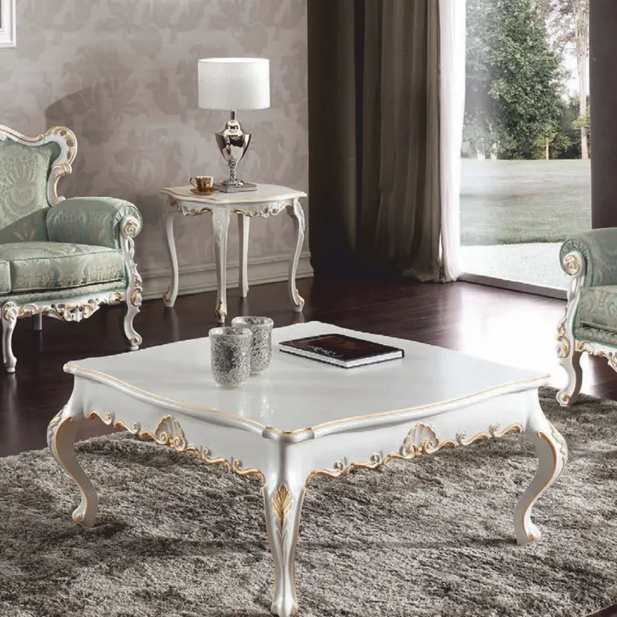 Casa Padrino Luxus Barock Couchtisch Weiß / Gold 104 cm - Made in Italy