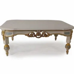 Casa Padrino Luxus Barock Couchtisch Grau / Hellblau / Gold 111 cm - Made in Italy