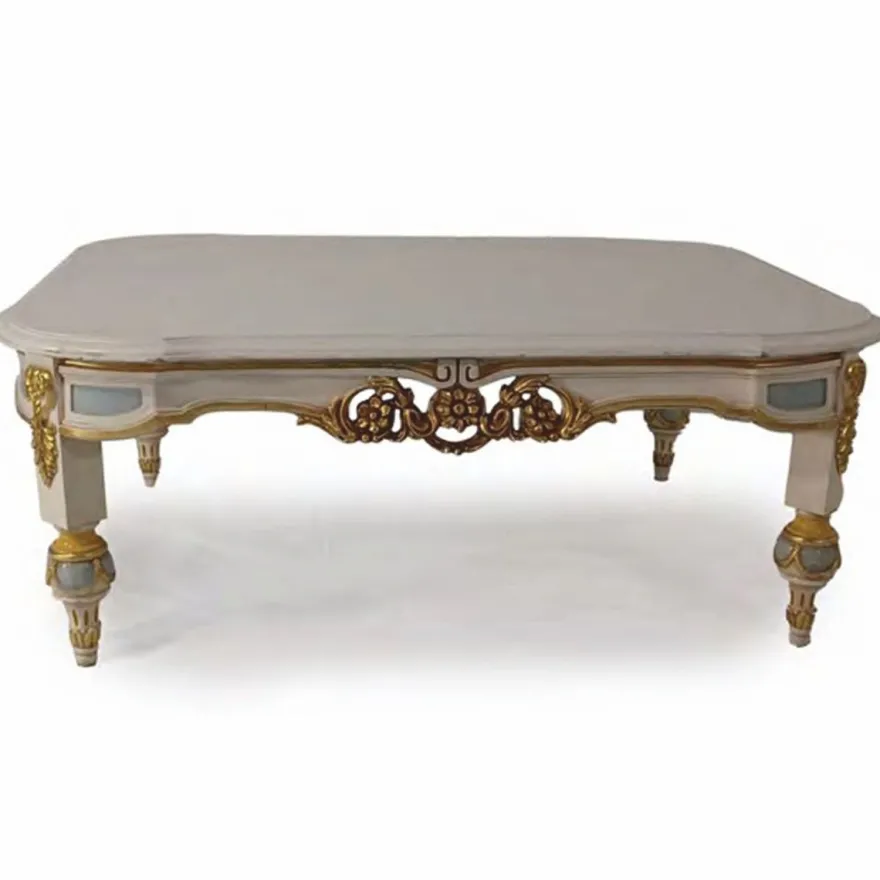 Casa Padrino Luxus Barock Couchtisch Grau / Hellblau / Gold 111 cm - Made in Italy