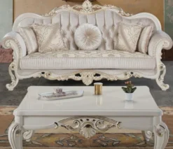 Casa Padrino Luxus Barock Couchtisch Weiß / Gold 115 x 85 x H. 50 cm - Massivholz Wohnzimmertisch im Barockstil - Barock Möbel