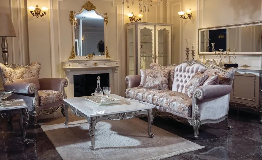 Casa Padrino Luxus Barock Couchtisch Weiß / Silber 129 x 93 x H. 44 cm - Rechteckiger Massivholz Wohnzimmertisch im Barockstil - Barock Wohnzimmer Möbel