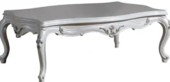 Casa Padrino Luxus Barock Couchtisch Weiß / Silber 125 x 85 x H. 47 cm - Rechteckiger Massivholz Wohnzimmertisch - Prunkvolle Barock Möbel