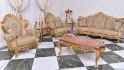 Casa Padrino Luxus Barock Couchtisch Braun / Gold 128 cm - Barock Möbel - Made in Italy