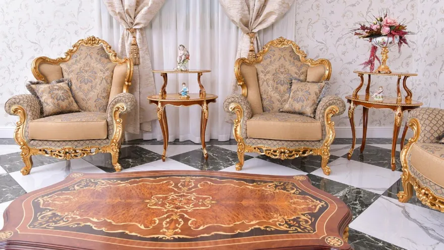 Casa Padrino Luxus Barock Couchtisch Braun / Gold 128 cm - Barock Möbel - Made in Italy