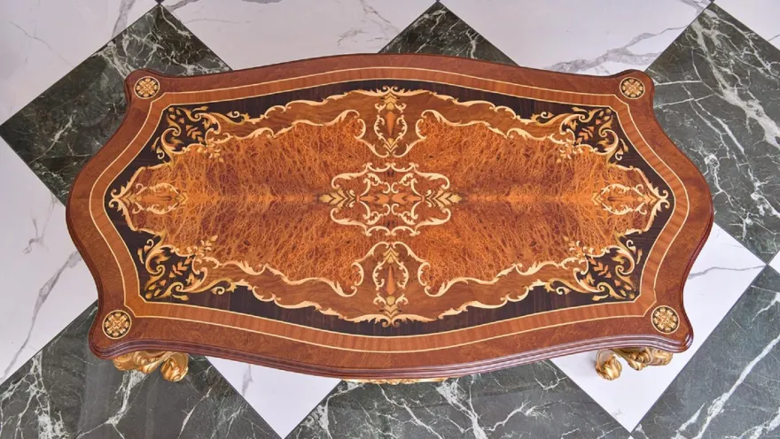 Casa Padrino Luxus Barock Couchtisch Braun / Gold 128 cm - Barock Möbel - Made in Italy