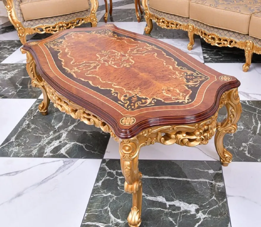 Casa Padrino Luxus Barock Couchtisch Braun / Gold 128 cm - Barock Möbel - Made in Italy